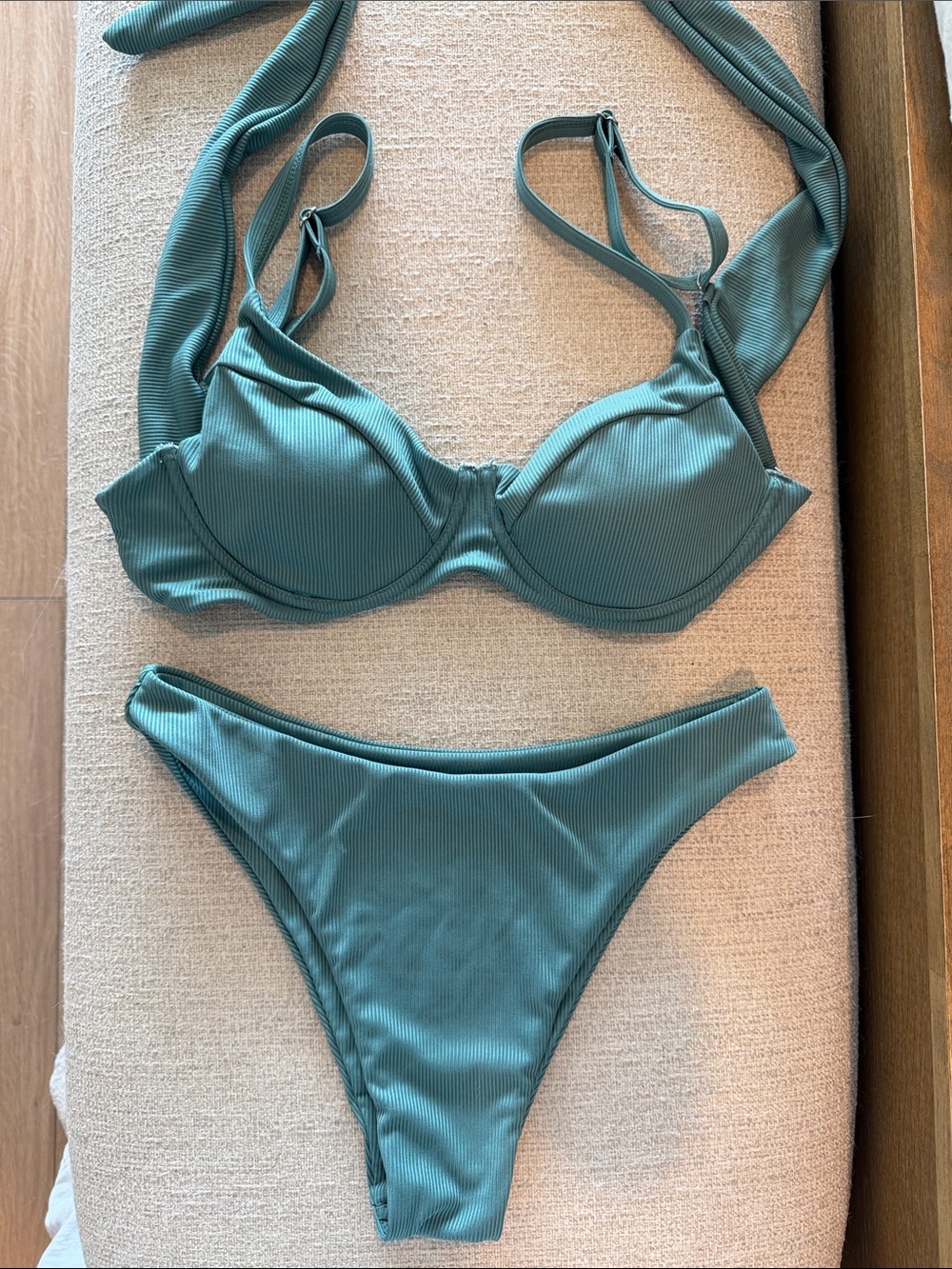 Zaful Ribbed Underwire Bikini Set in Teal